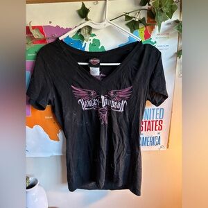 Embroidered Harley Davidson v neck